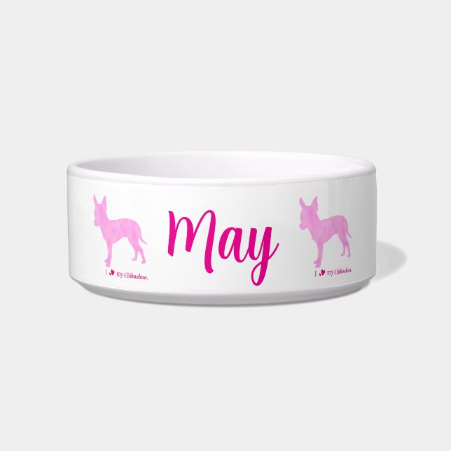Personalized Chihuahua Pet Bowl  Pink Silhouette  (Front)
