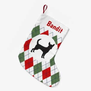 Personalized Chihuahua Red And Green Argyle Small Christmas Stocking