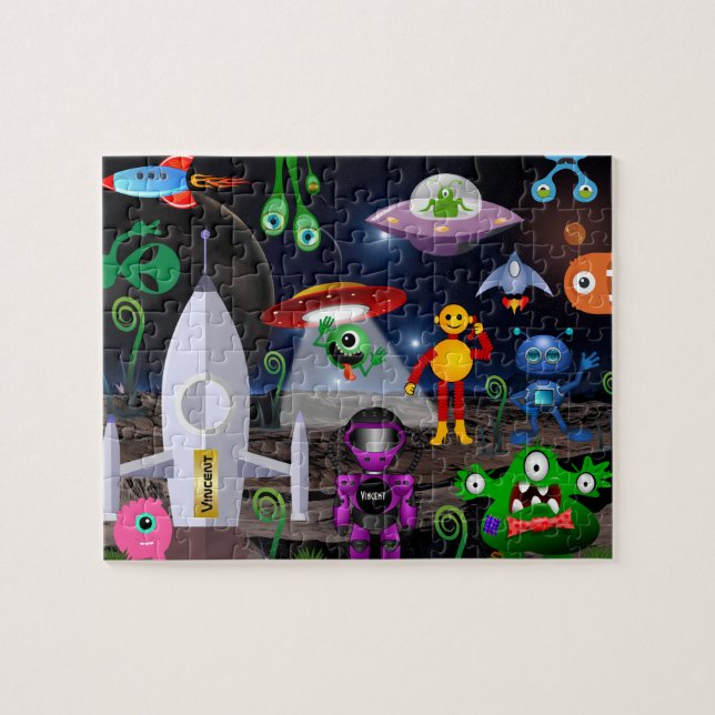 Personalized Child Astronaut & Rocket Jigsaw Puzzle (Horizontal)