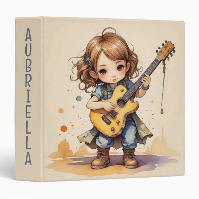Personalized Child Playing Guitar Binder (Front/Spine)