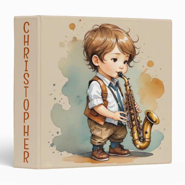 Personalized Child Playing Saxophone Binder (Front/Spine)