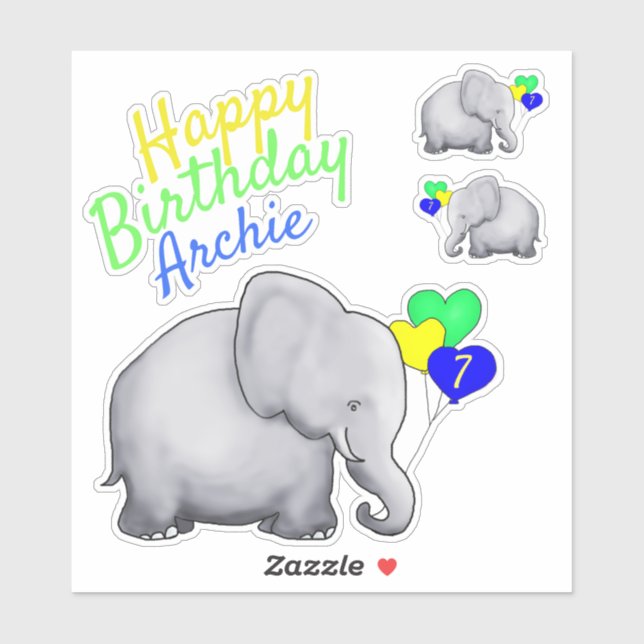 Personalized Children Birthday Elephants with Age (Sheet)