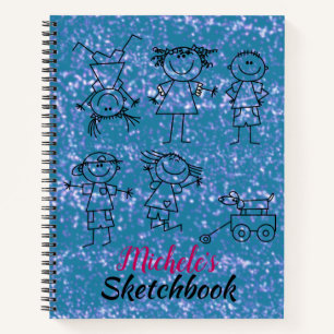 Personalized Children's Blue Sketchbook Notebook