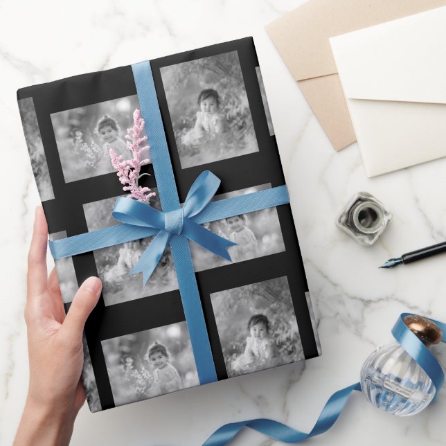 Personalized Child's 2 Photo Black and White  Wrapping Paper (Gifting)