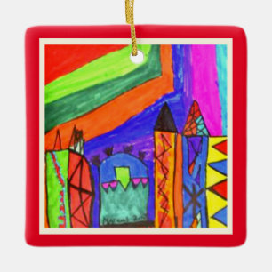 Personalized Childs Artwork Christmas Ceramic Ornament