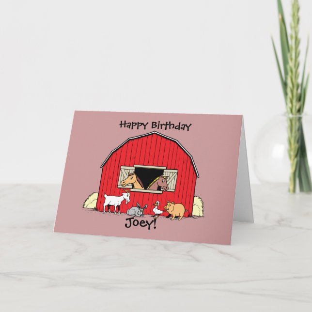 Personalized Child's Farm Animals Birthday Card (Front)