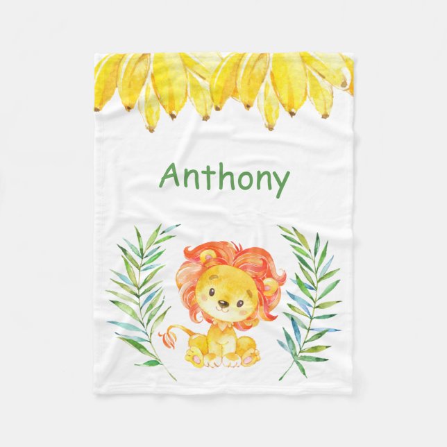 Personalized Child's Fleece Blanket Lion Jungle (Front)