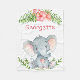 Personalized Child's Fleece Blanket with Elephant