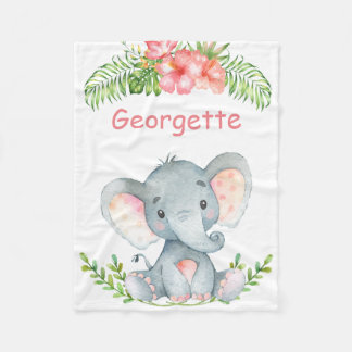 Personalized Child's Fleece Blanket with Elephant