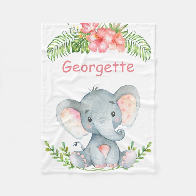 Personalized Child's Fleece Blanket with Elephant (Front)