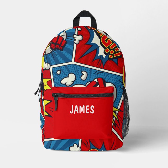 Personalized Child's Name Comic Book Style Printed Backpack (Front)