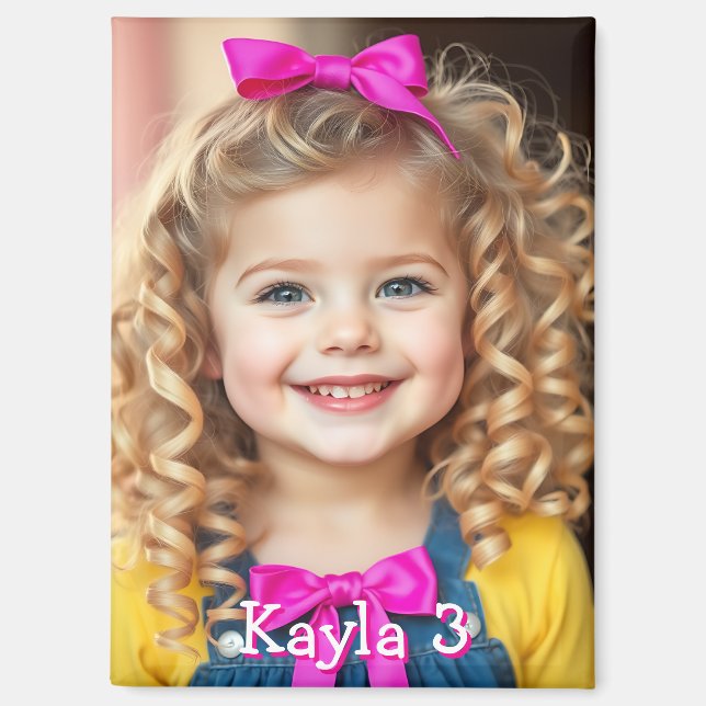 Personalized Child's Photo, Name and Age Magnet (Front)