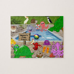 Personalized Child's Silly Pool Party Jigsaw Puzzle