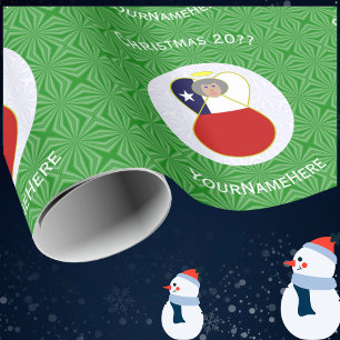 Personalized Chile Abuela Angel Christmas Flag Wrapping Paper