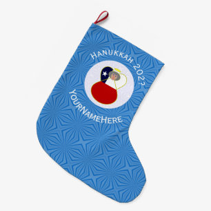 Personalized Chile Abuela Angel Hanukkah Flag Large Christmas Stocking