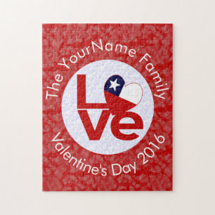 Personalized Chile Red LOVE Flag Jigsaw Puzzle