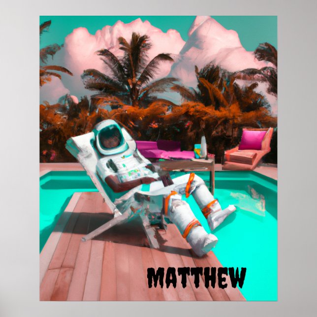 PERSONALIZED CHILL ASTRONAUT BEACH POSTER | (Front)