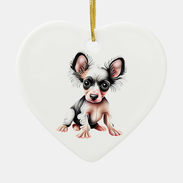 Personalized Chinese Crested II Puppy Ceramic Ornament (Front)