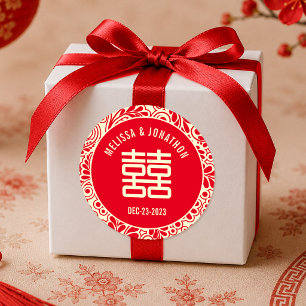 Personalized Chinese Wedding Double Happiness Classic Round Sticker
