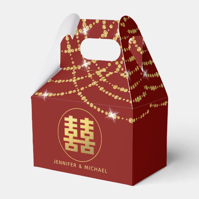 Personalized Chinese Wedding Happiness Gable Favor Box (Front Side)