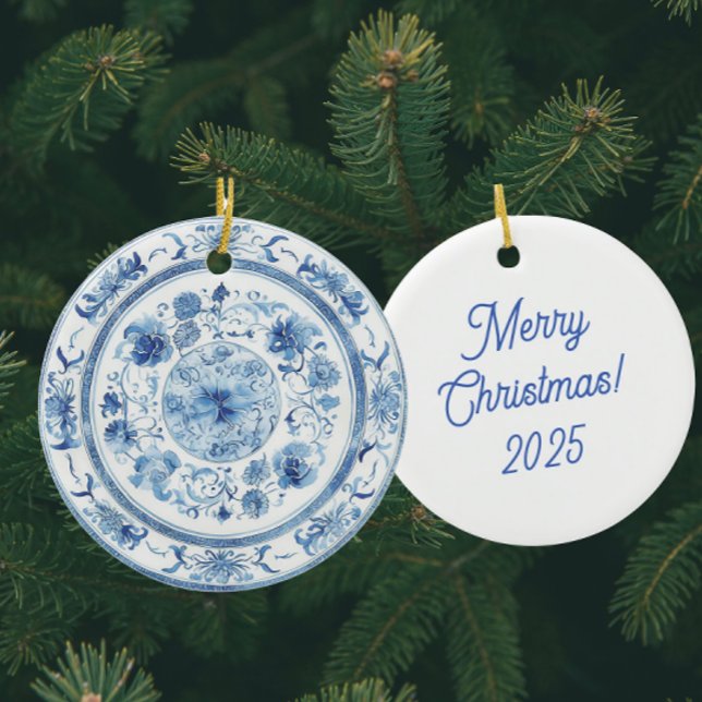 Personalized Chinoiserie Blue White Plates  Ceramic Ornament (Personalize it!)