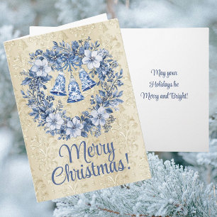 Personalized Chinoiserie Blue White Wreath Card