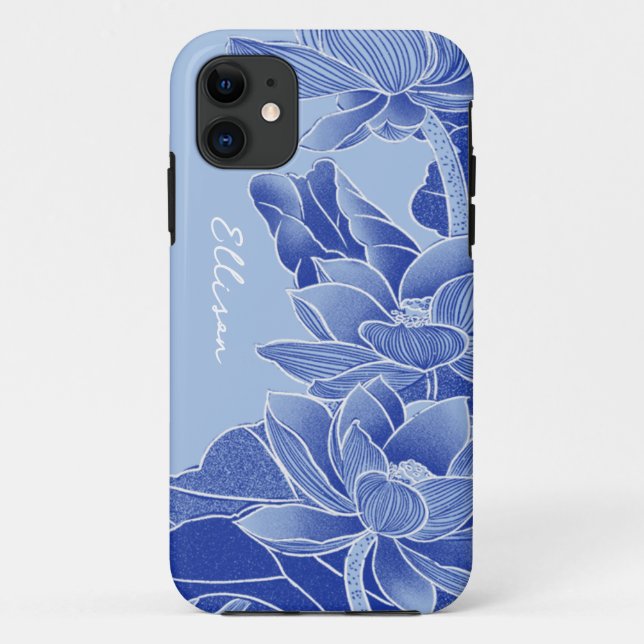 Personalized Chinoiserie Chic Blue Lotus Mandala   Case-Mate iPhone Case (Back)