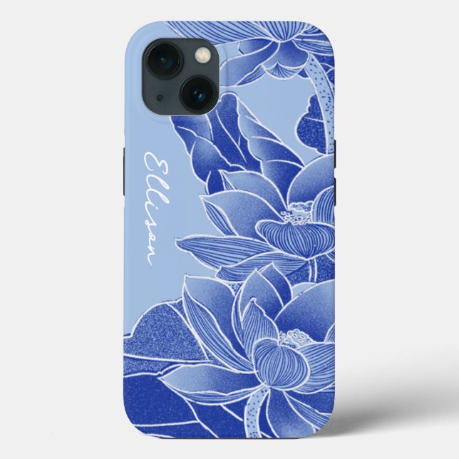 Personalized Chinoiserie Chic Blue Lotus Mandala   Case-Mate iPhone Case (Back)