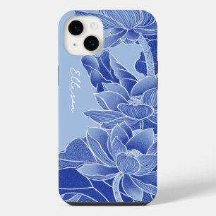 Personalized Chinoiserie Chic Blue Lotus Mandala iPhone 14 Plus Case