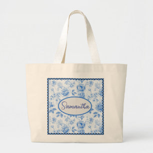 💙 Personalized Chinoiserie Floral Mother's Day  Large Tote Bag