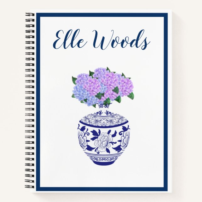 Personalized Chinoiserie Ginger Jar & Hydrangea Notebook (Front)
