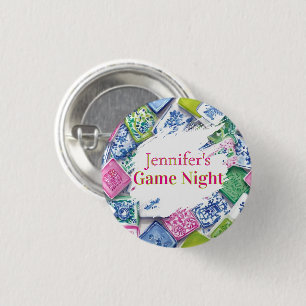 Personalized Chinoiserie Preppy Mahjong Game Night 1 Inch Round Button