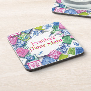 Personalized Chinoiserie Preppy Mahjong Game Night Coaster