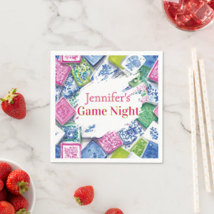 Personalized Chinoiserie Preppy Mahjong Game Night Napkin