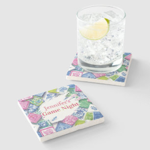 Personalized Chinoiserie Preppy Mahjong Game Night Stone Coaster