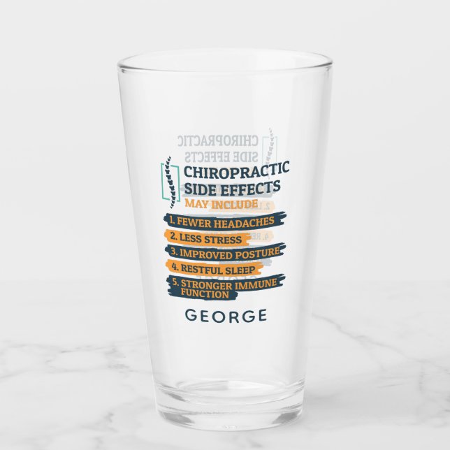 Personalized Chiropractic Side Effects Dads Beer Glass (Front)
