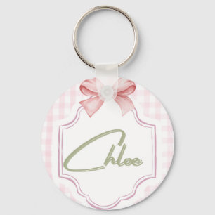 Personalized Chloe Baby Girl Nursery Bow&Gingham  Keychain