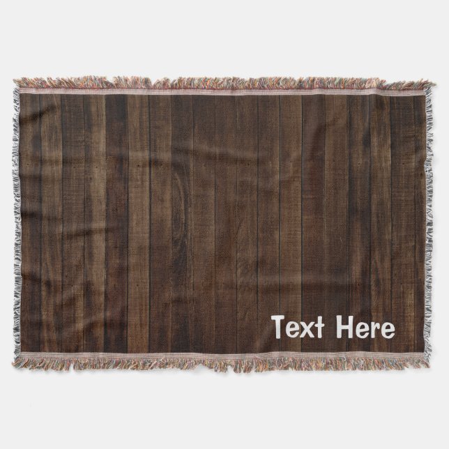 Personalized Chocolate Brown Stained Wood Pattern Throw Blanket (Front)