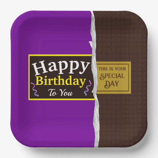 Personalized Chocolate Candy Bar Birthday Paper Plate (Front)