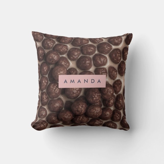Personalized Chocolate Cereal Breakfast Throw Pillow (Front)