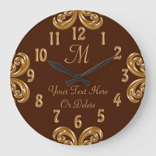 Personalized Chocolate Gold Monogram Clock