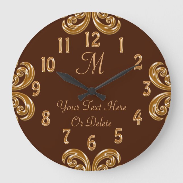 Personalized Chocolate Gold Monogram Clock (Front)