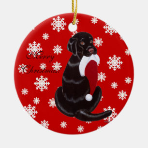 Personalized Chocolate Lab Christmas Santa Hat Ceramic Ornament