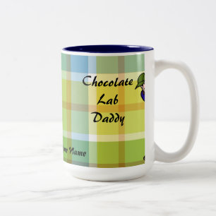Personalized Chocolate Lab Daddy Plaid Two-Tone Coffee Mug