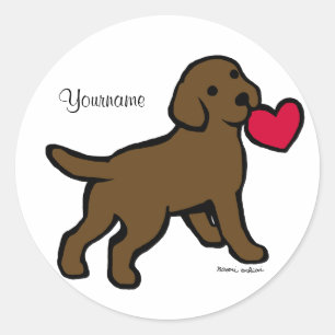 Personalized Chocolate Lab Puppy and Red Heart Classic Round Sticker