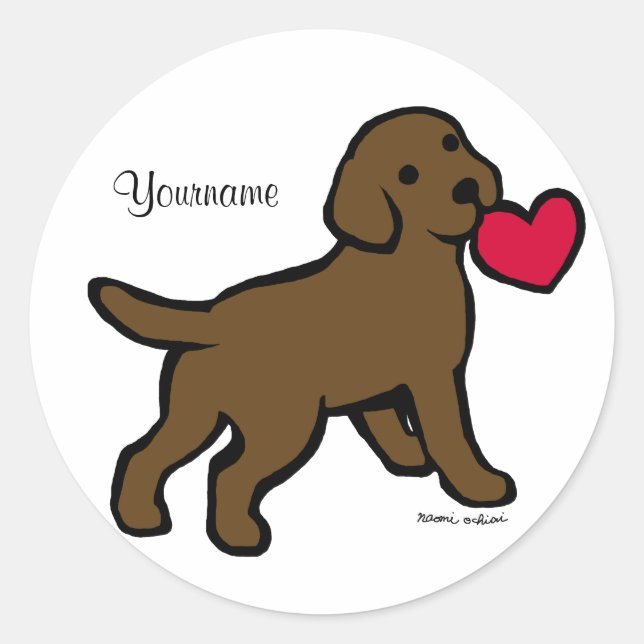 Personalized Chocolate Lab Puppy and Red Heart Classic Round Sticker (Front)