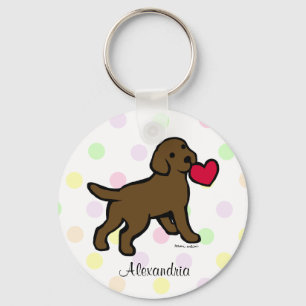 Personalized Chocolate Lab Puppy and Red Heart Keychain