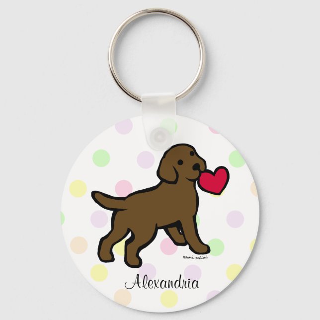 Personalized Chocolate Lab Puppy and Red Heart Keychain (Front)