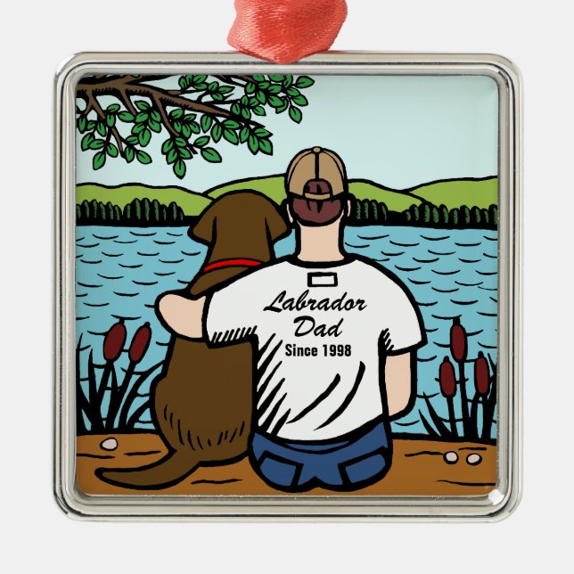 Personalized Chocolate Labrador and Dad 2 Metal Ornament (Front)