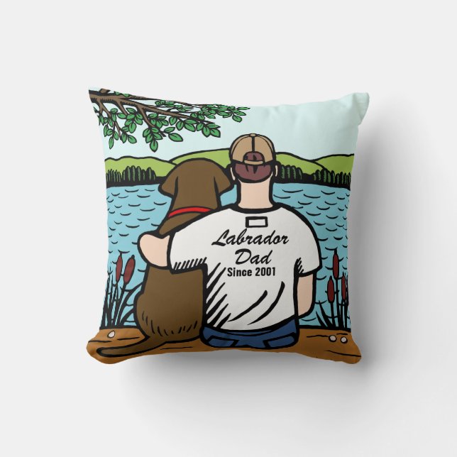 Personalized Chocolate Labrador and Dad 2 Throw Pillow (Front)